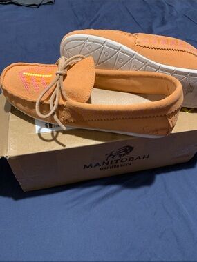 Manitobah Women's Orange Suede Moccasin